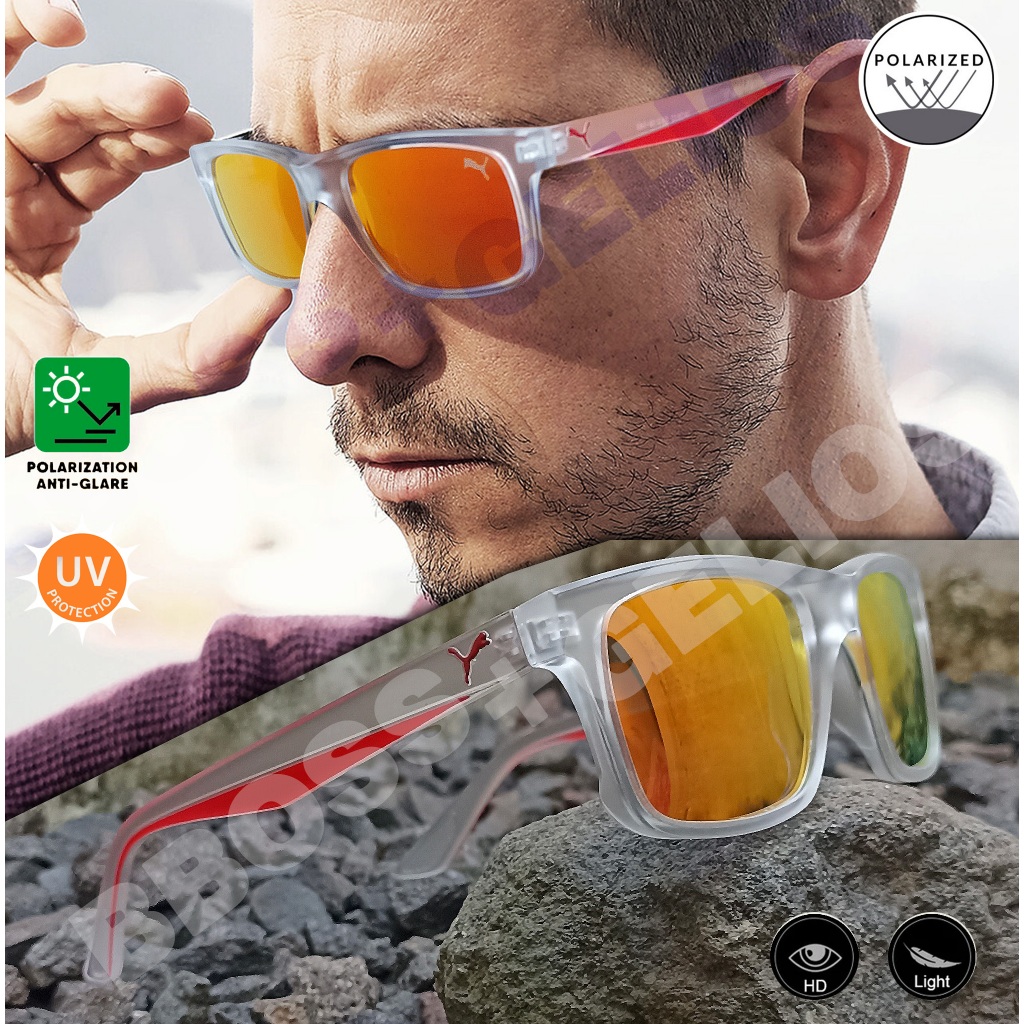KACAMATA POLARIZED ORIGINAL PRIA PUMA CLUB CLEAR MATTE RED FIRE DOP SUNGLASSES UNISEX KACA MATA GAYA