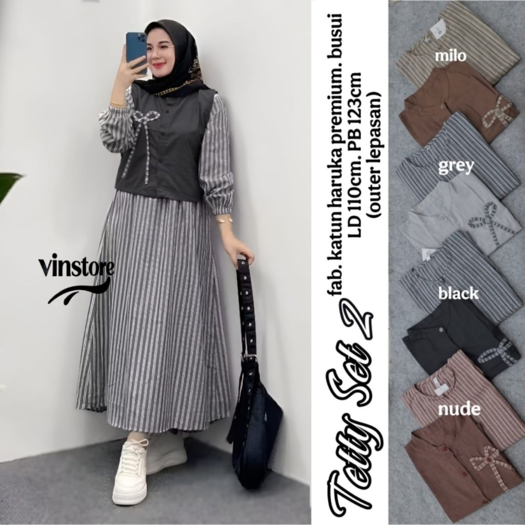 DRESS WANITA MODEL TERBARU KEKINIAN TETTY SET #2 BY VINSTORE ORIGINAL BEST SELLER BISA COD