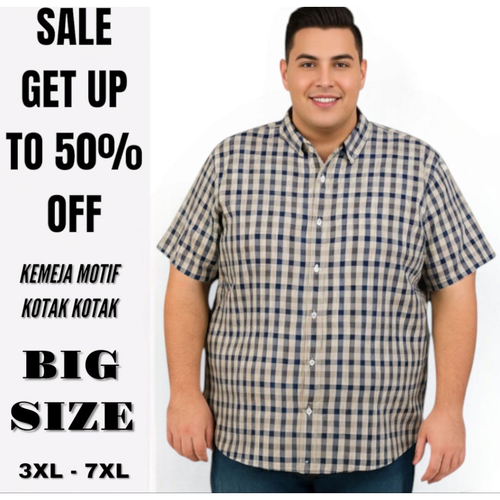 Kemeja Kotak Kotak Pria Jumbo Lengan Pendek Big Size Katun Premium Termurah