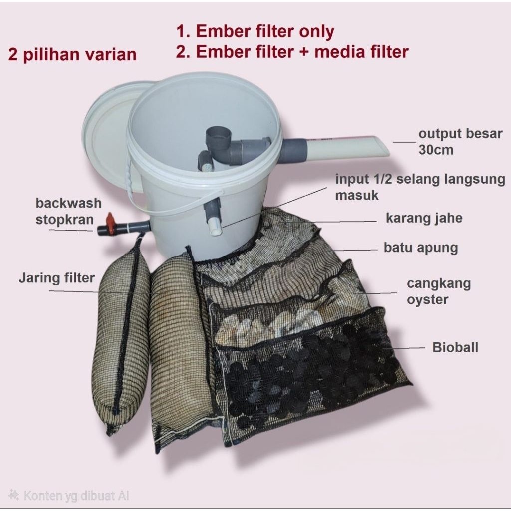 Filter ember tong filter kolam
ikan hias - Ember + Media