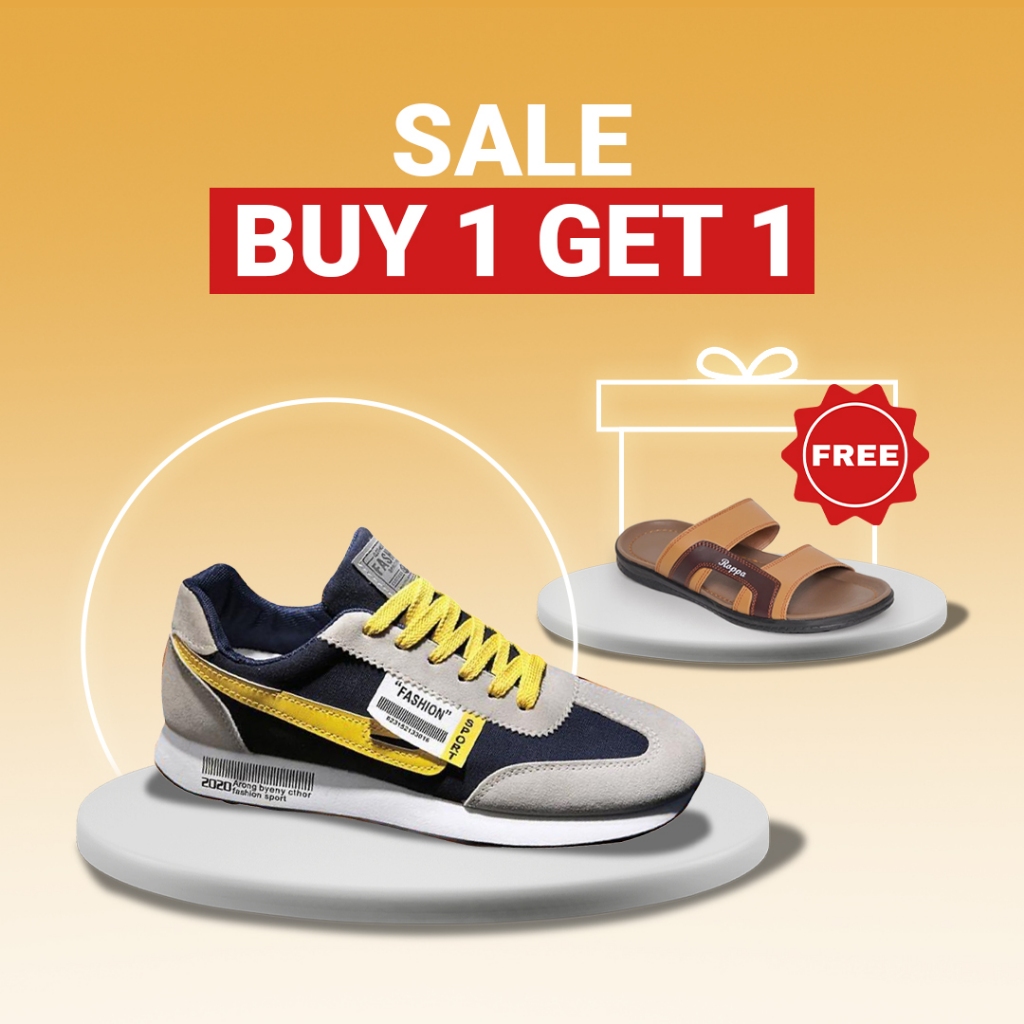 BUY 1 GET 1 Sneakers Sport Pria MY01 Kekinian Trendy Sepatu Cowok Daily Santai