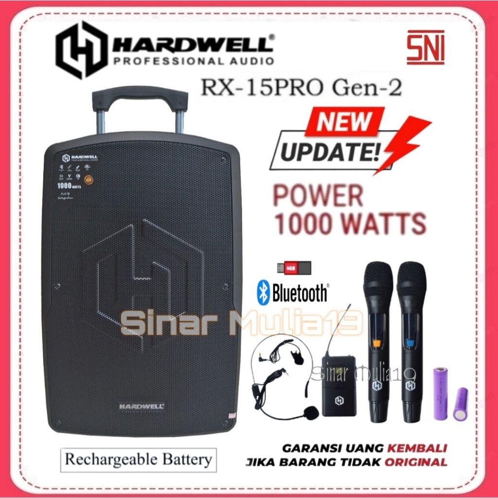 Speaker Portable Meeting 15 Inch Terbaik 1000 Watt Hardwell RX-15 PRO Original Bluetooth Support Fib