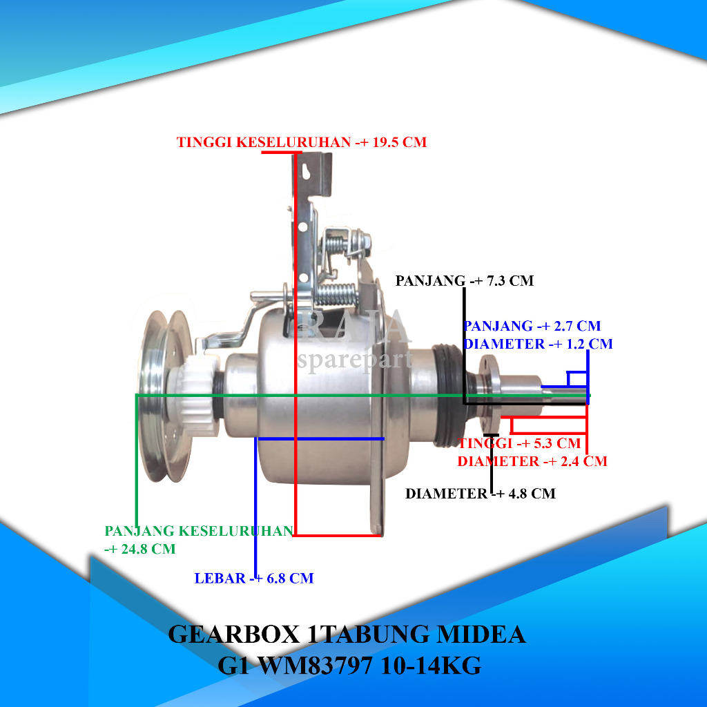GEARBOX MESIN CUCI / GEARBOX 1 TABUNG MIDEA GEAR 1 GIGI 11Z (G1TMD)