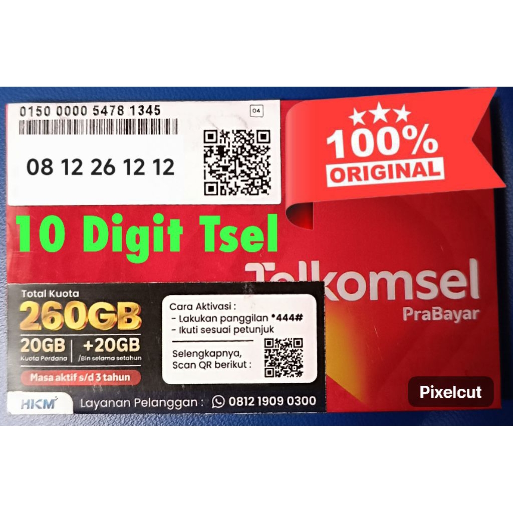 Nomor Cantik 10 digit seri 12 1212 - Simpati Telkomsel - no bisnis & bandar sultan - kouta 260 GB 1 