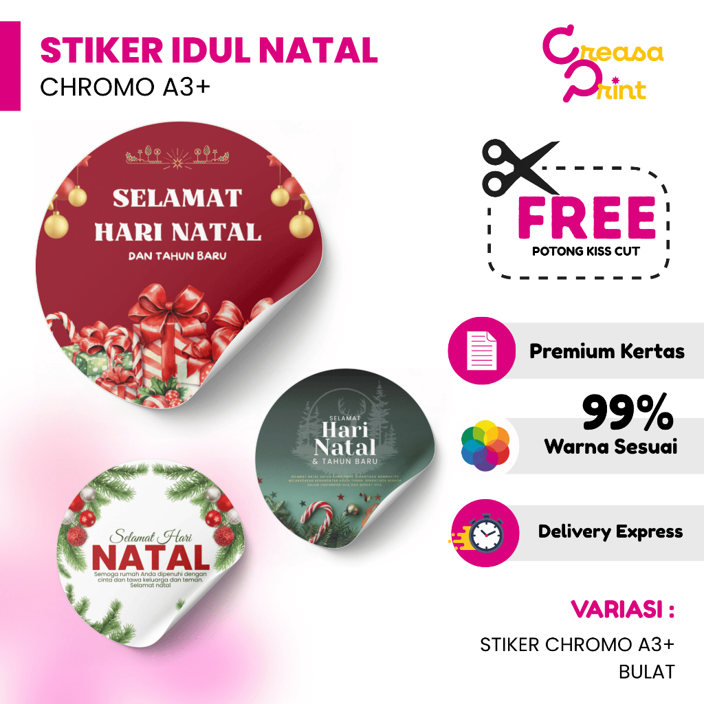 Stiker Natal | Stiker Tahun Baru | Stiker Segel Box Natal | Sticker Toples Kue Natal - A3+ Chromo Bu