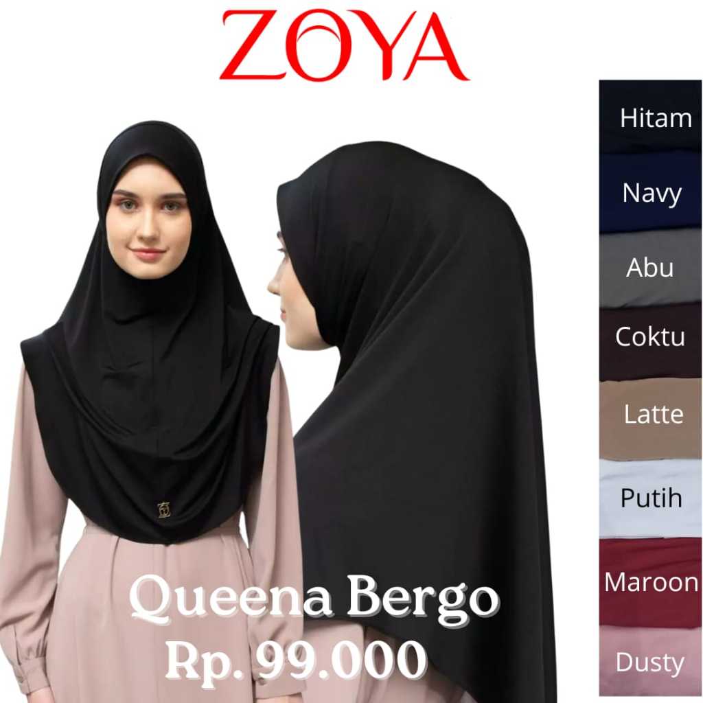 ZOYA Queena Bergo - Kerudung Hijab Instan Syari Bahan Lycra & Spandex Pendek dengan Pad Busa Anti Ba