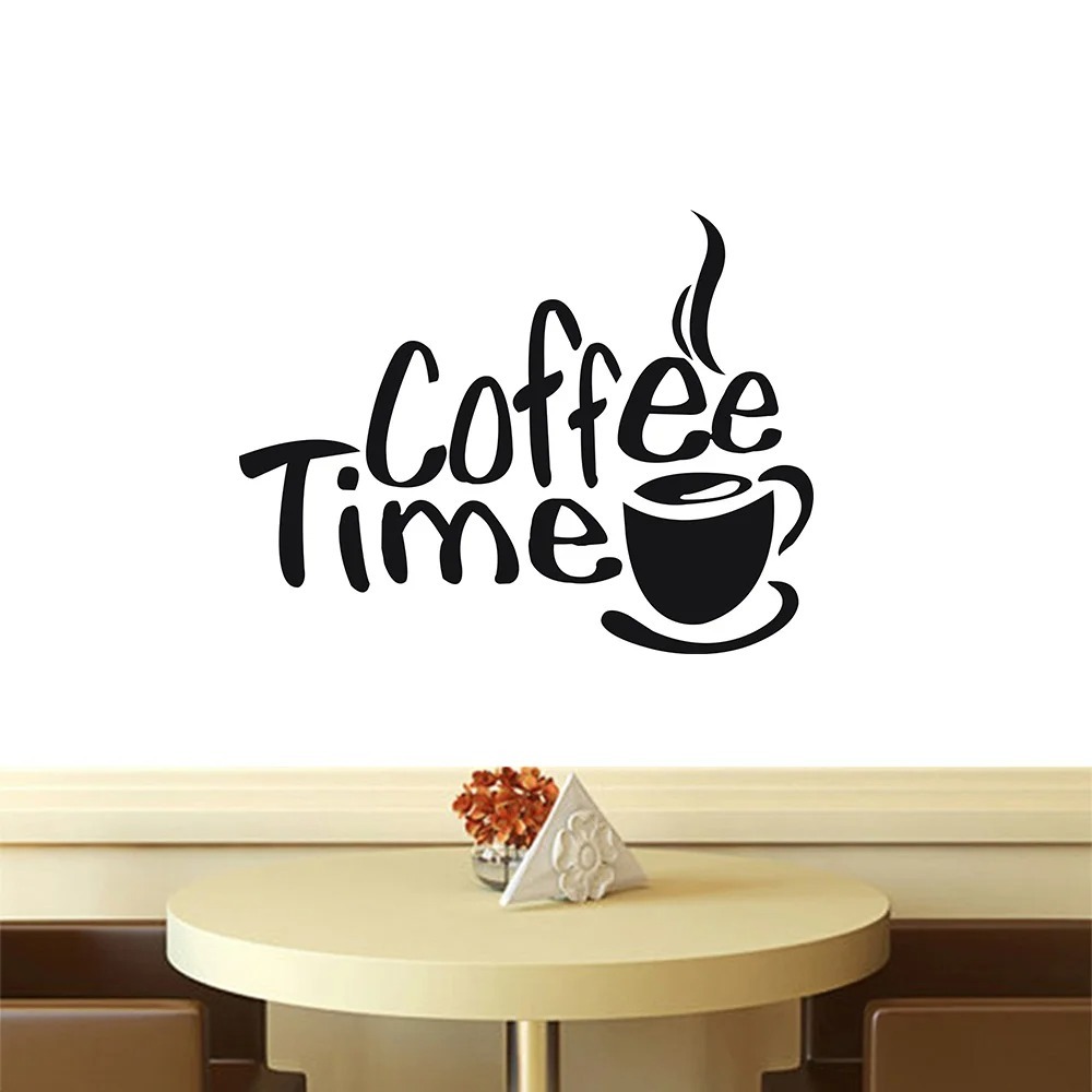 Stiker Dinding Seni Vinil Kutipan Dapur Baru Dekorasi Rumah Waktu Minum Kopi Huruf Dekoratif