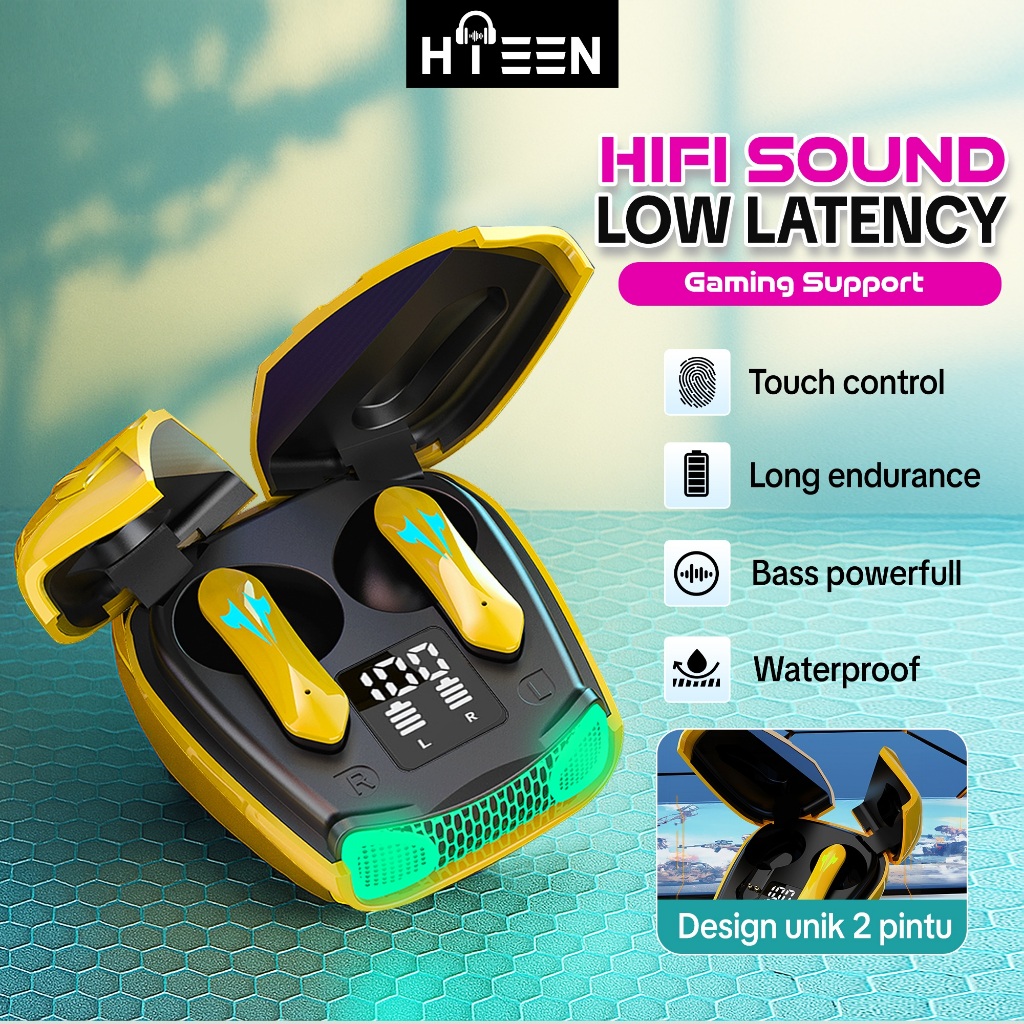 Hieen Headset Gaming Bumblebee GM08 TWS True Wireless Stereo Bluetooth Earphone Bass HIFI