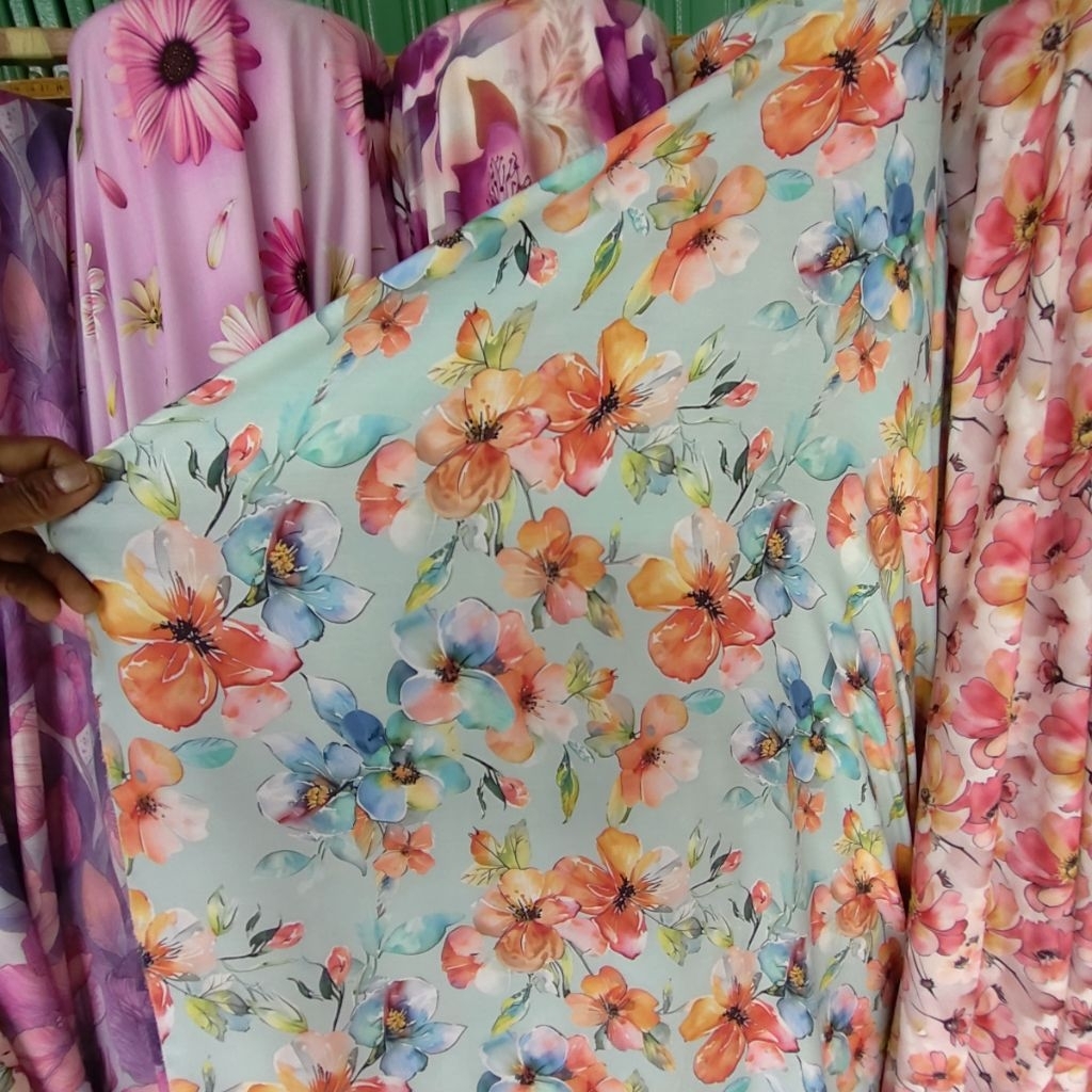 KAIN KATUN RAYON VISCOSE PREMIUM MOTIF BUNGA BESAR - KAIN RAYON MOTIF KEMBANG BESAR HARGA PERSETENGA