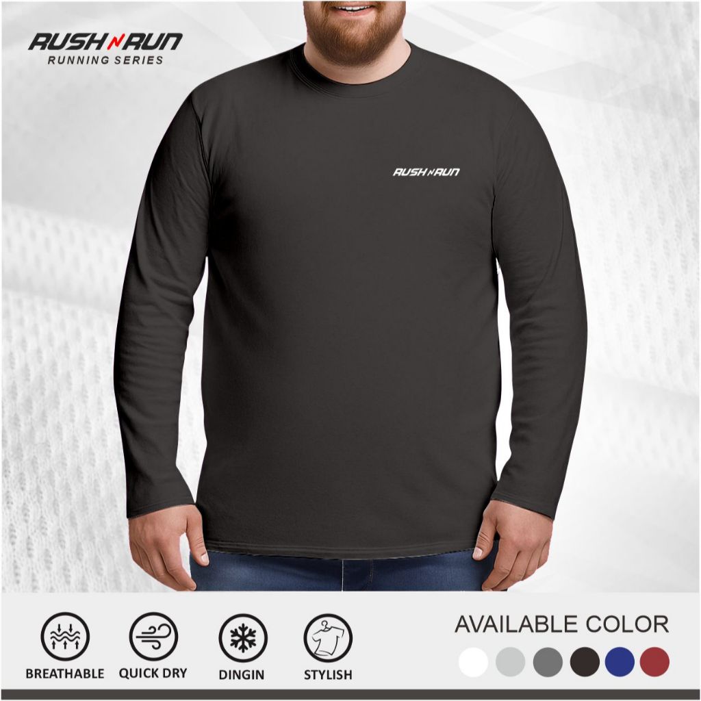 Rush N Run Baju Kaos Olahraga Jumbo Big Size Pria Lari Runing Jogging Sport Outdoor Bahan Dry Fit
