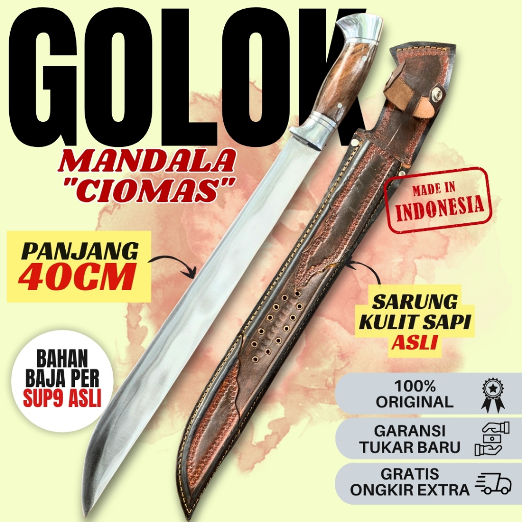 Berkah Baja | Golok Baja Per Asli Mandala Ciomas – Full Tang Tajam Siap Pakai Sarung Kulit Premium