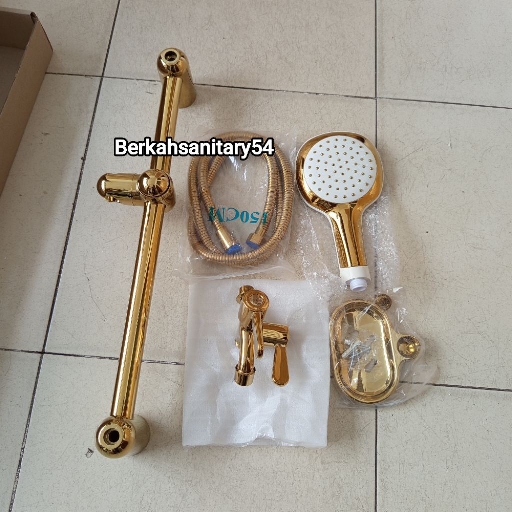 Paket Komplit Shower Tiang Dingin Gold + Kran Cabang Gold/Shower Tiang Set/Kran Shower Gold