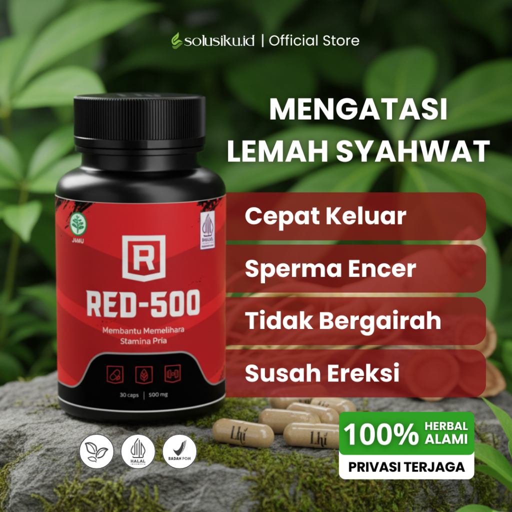 RED-500 Suplemen Obat Kuat Pria Atasi Impotensi 1 Botol Isi 30 Kapsul FREE E-BOOK KAMASUTRA