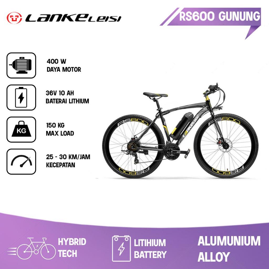 Sepeda Gunung Listrik Lankeleisi RS600 Smart Moped Elektrik Black Shimano 21 Gigi