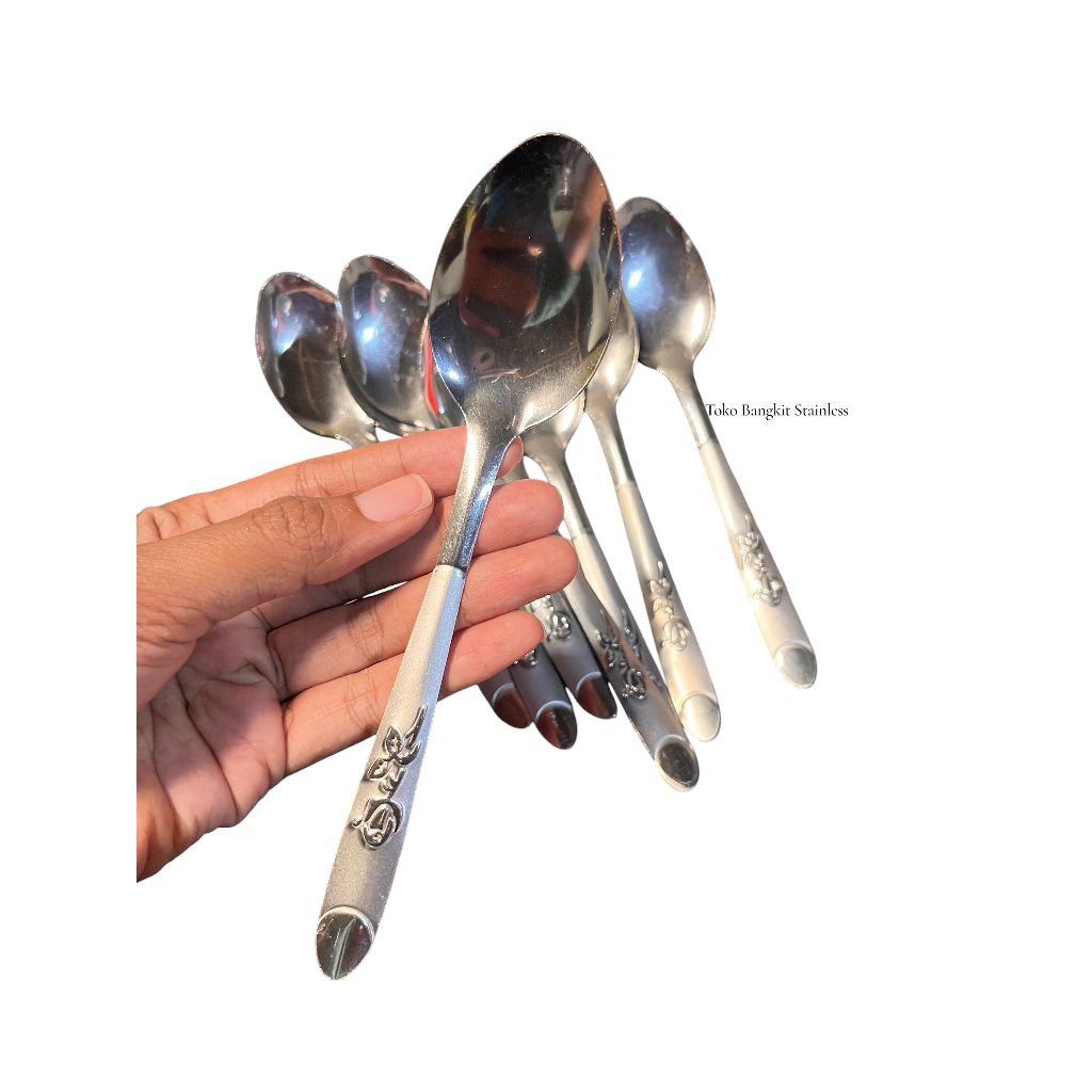 1LUSIN Sendok Makan Motif Bunga Tebal Sendok Makan Tebal Murah Sendok Stainless Tebal Motif Bunga