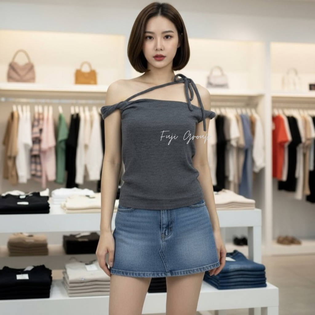 Baju Wanita Off Shoulder Knit – Atasan Sabrina Tali Bahu Model Korea Elegan