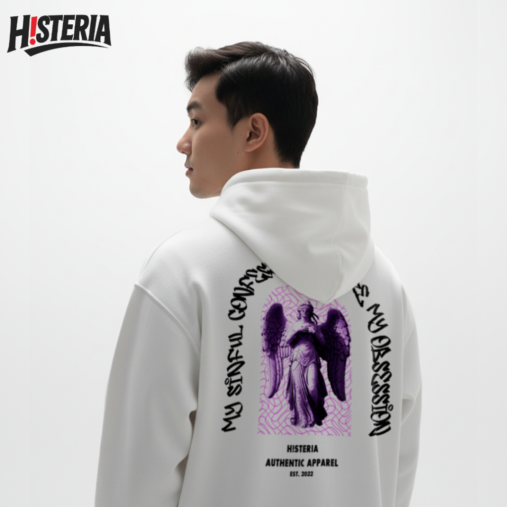 HSteria Hoodie Obsessed Putih Fleece 270gsm Premium Unisex Oversize Streetwear