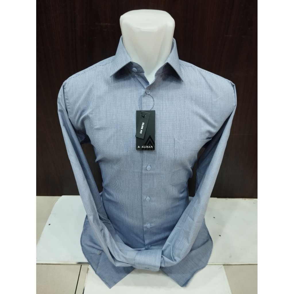 Alisan Kemeja Fomal Pria Motif Kotak Kecil Lengan Panjang Slimfit