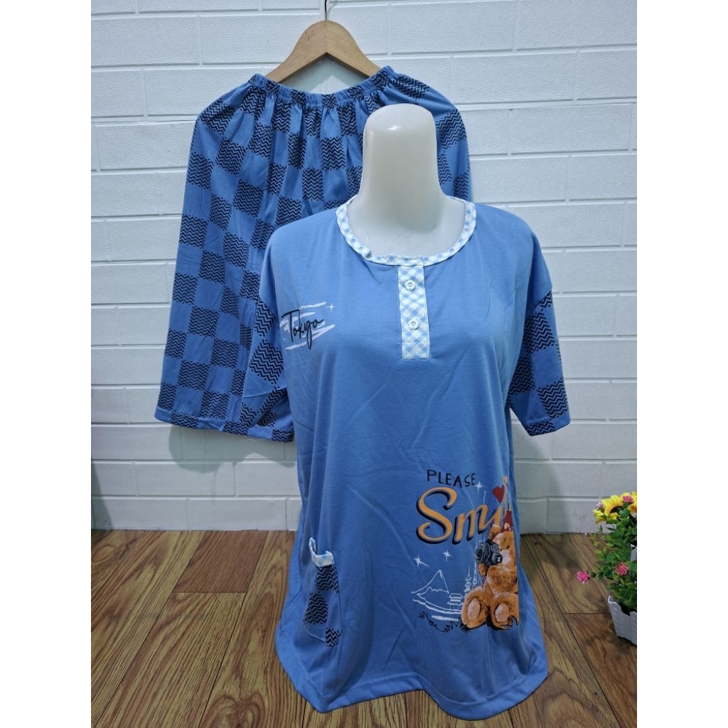 Baju Tidur Jumbo Celana Pendek 3/4 Bahan Kaos