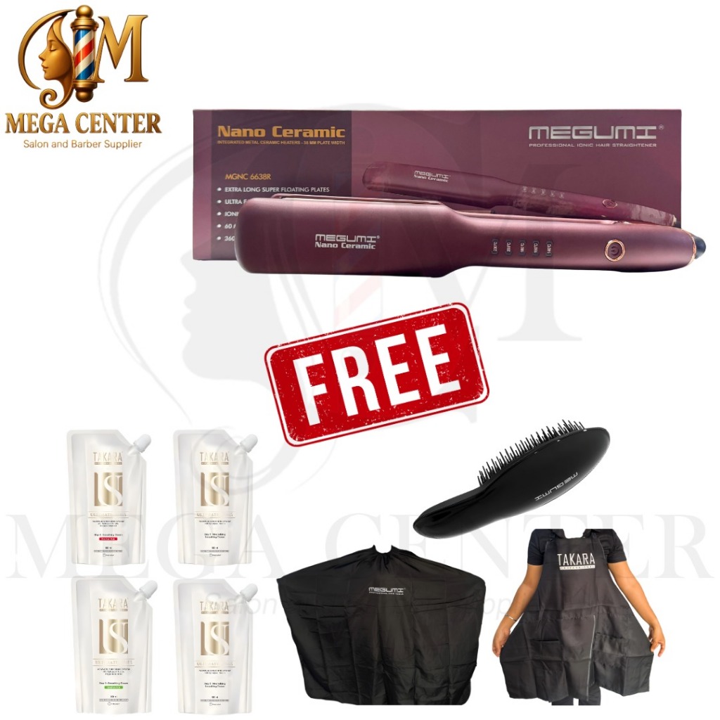 SPECIAL BUNDLING MEGUMI Catokan Nano Ceramic MGNC 6638R Maroon FREE TAKARA Smoothing Keratin 500ml (