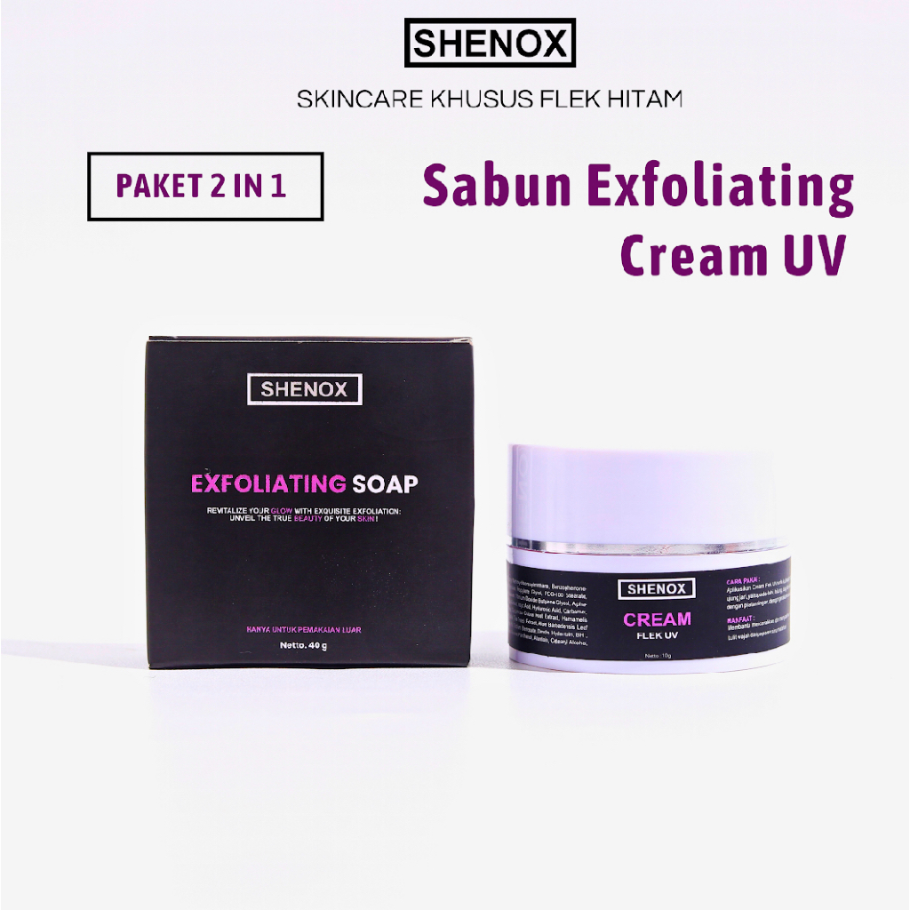 2 IN 1 SABUN EXFOLIATING dan CREAM UV SHENOX SKINCARE FLEK HITAM  / SABUN dan CREAM UV FLEK HITAM / 