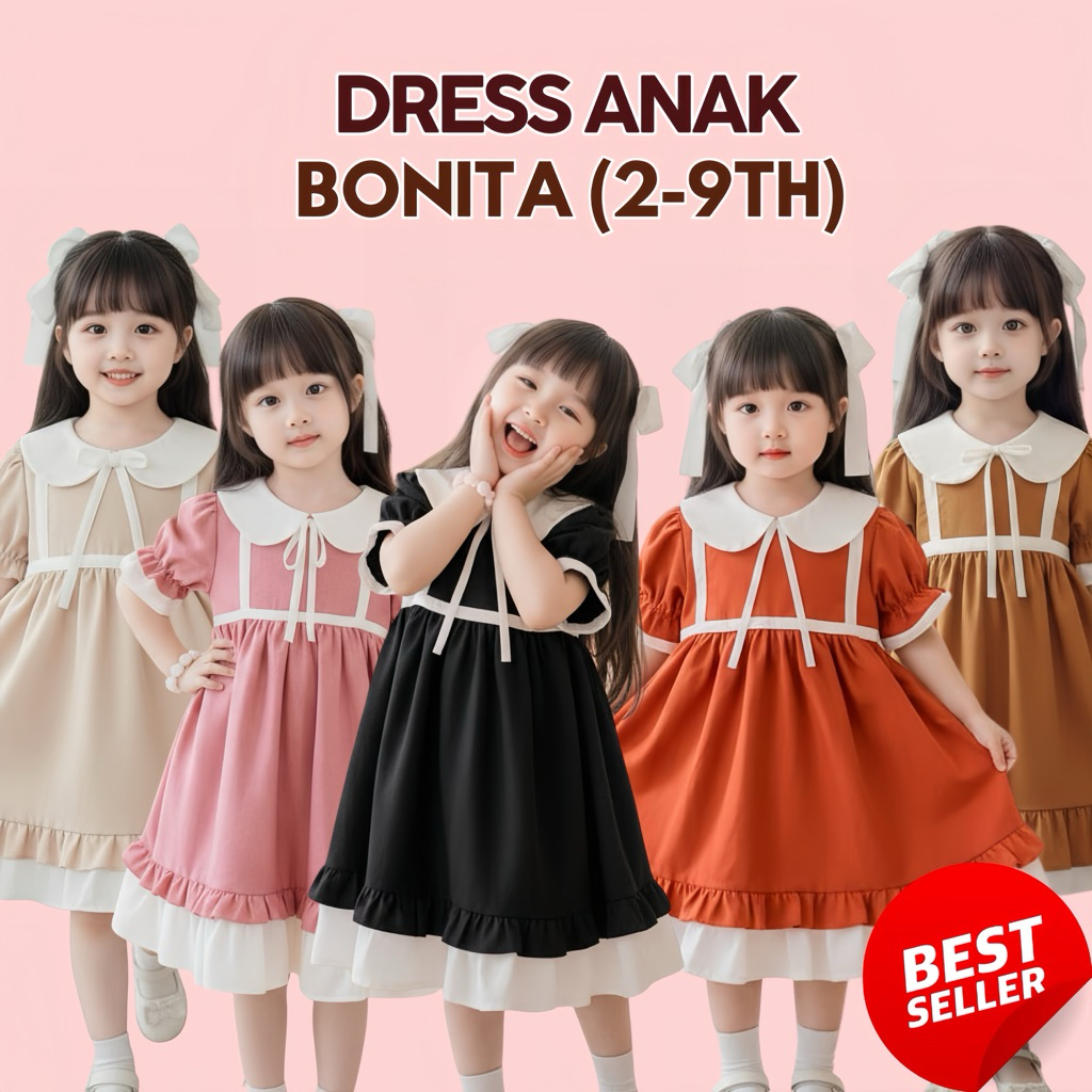 DRESS ANAK BONITA LINEN DRESS ANAK PEREMPUAN KOREA STYLE
