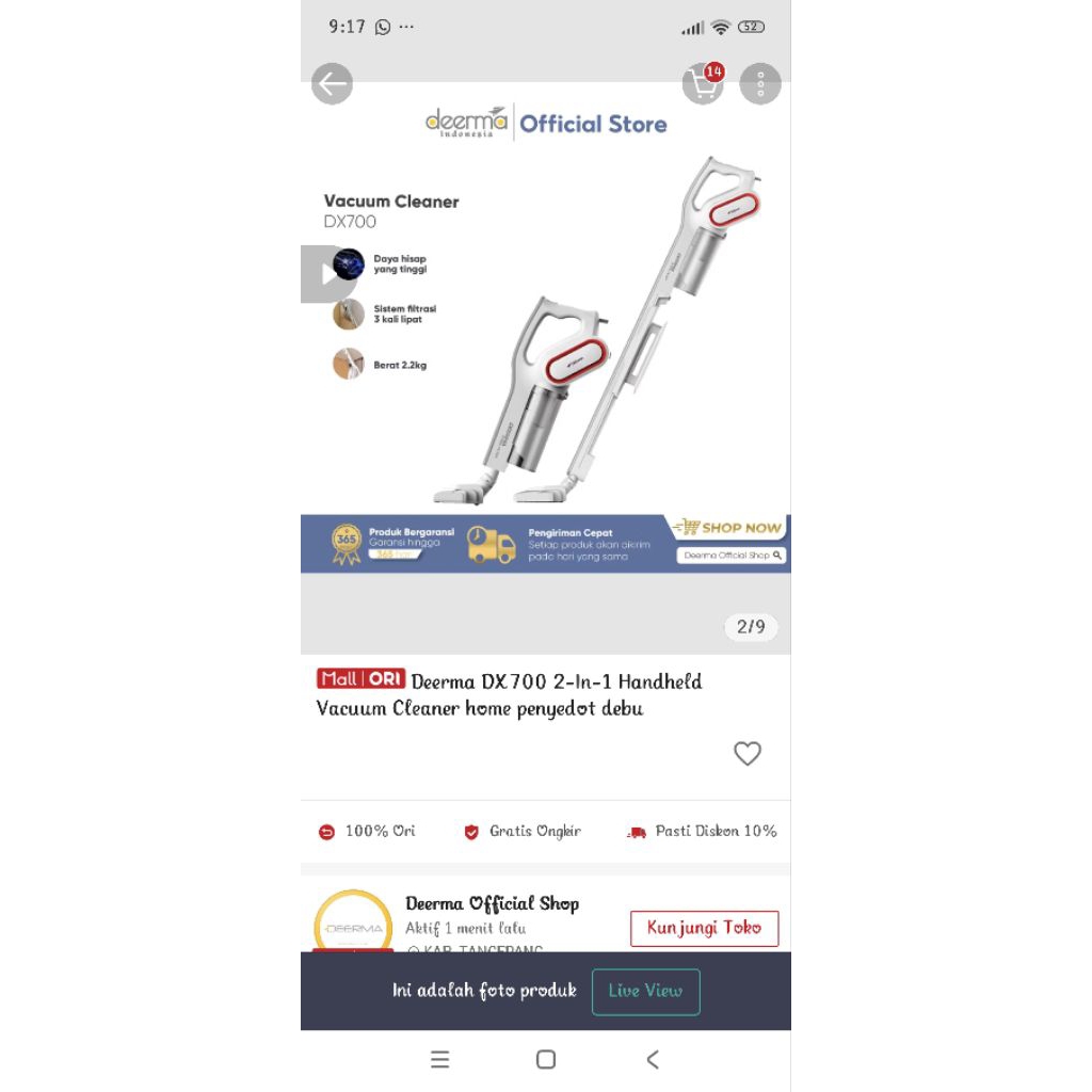 Deerma DX700 2-In-1 Handheld Vacuum Cleaner home penyedot debu preloved