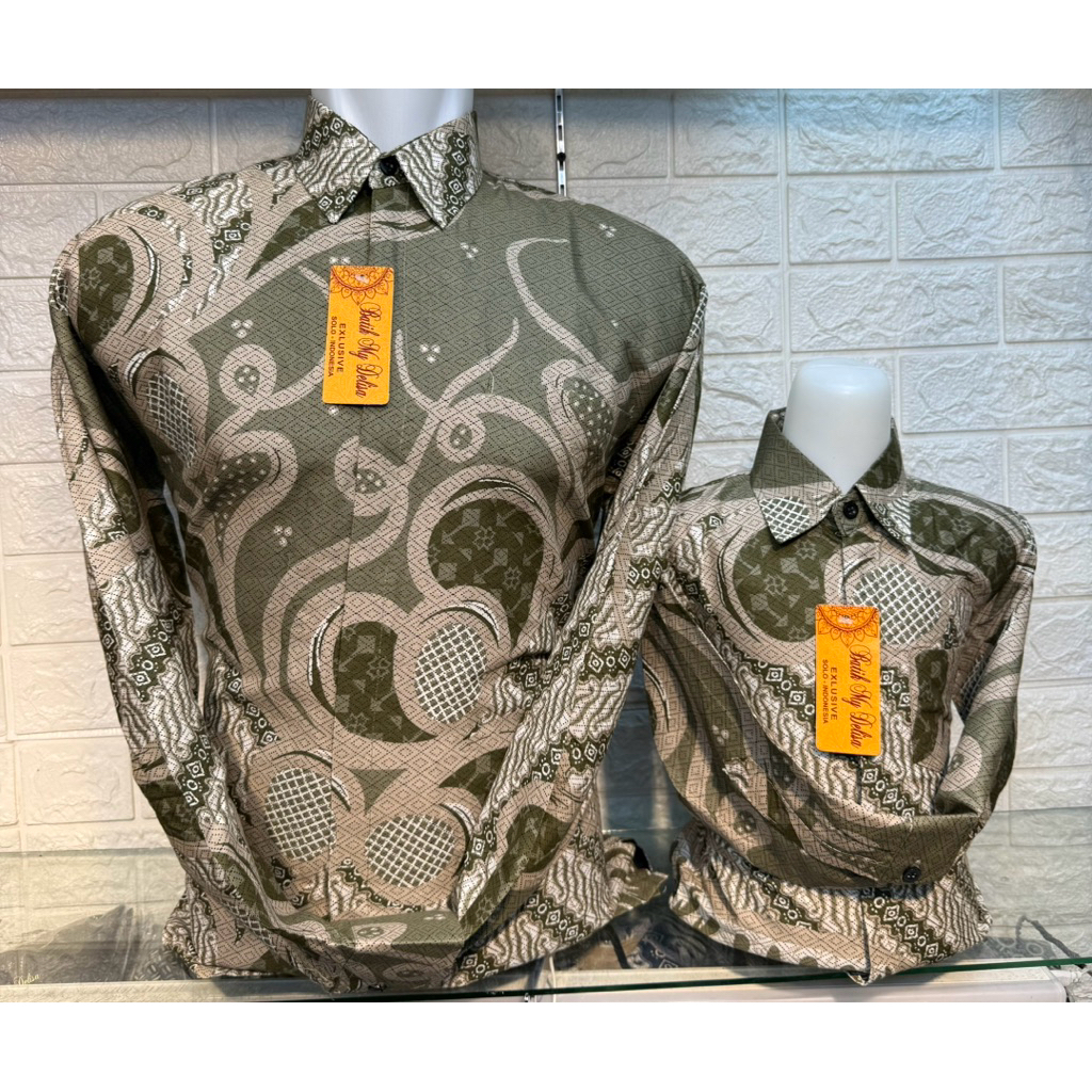 Baju Batik Ayah Dan Anak Couple Warna Sage