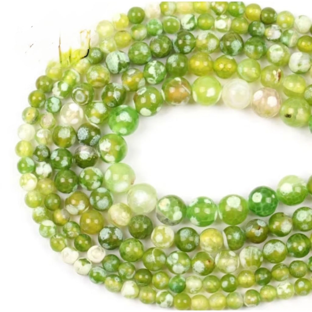 Manik Batu Alam Green Fire agate size 6mm 8mm 10mm 12mm Batu Green Fire Agate