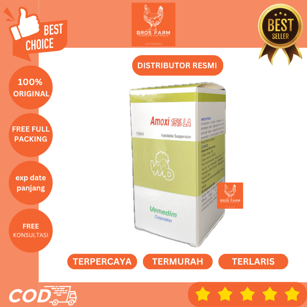 AMOXI 15% LA 100 ML Antibiotik Injeksi Unggas / Ayam