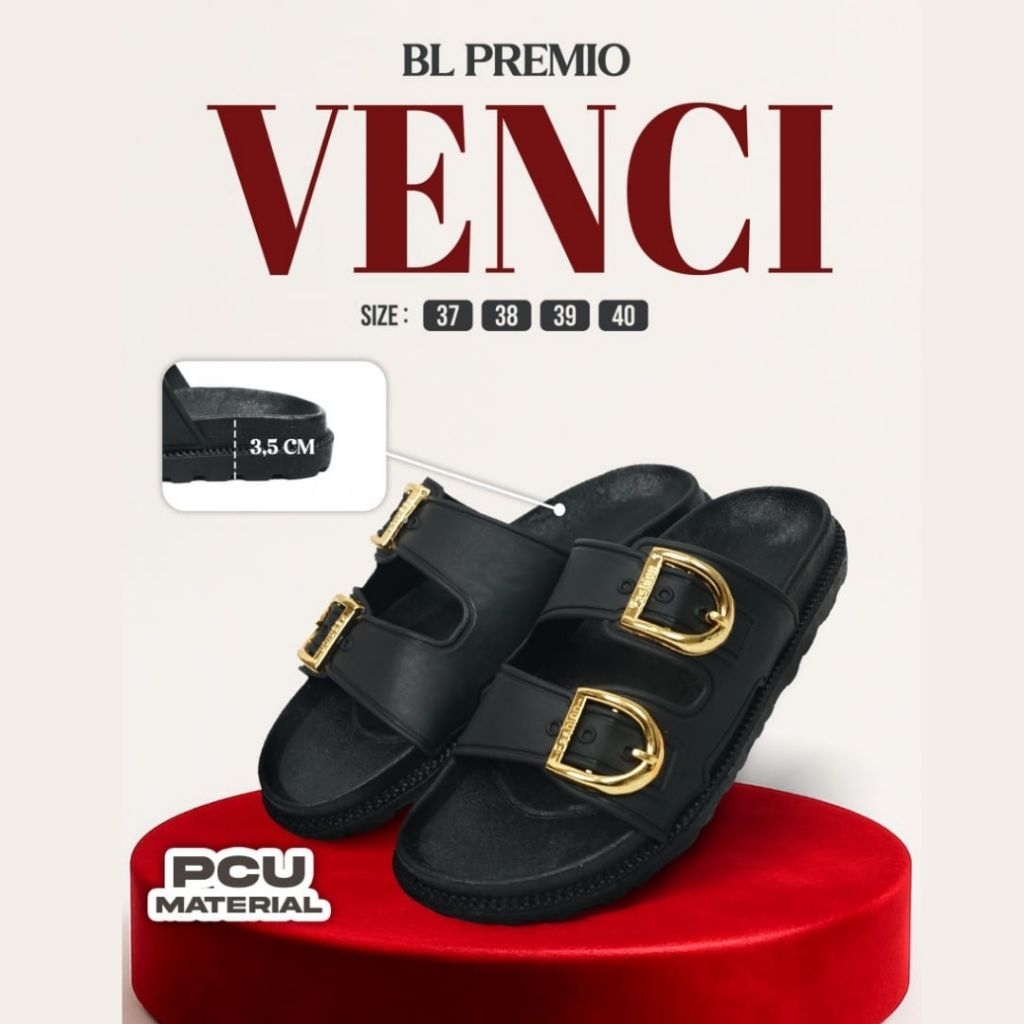 Sandal Boloni Venci Original 100% Sandal Selop Wanita Sandal Hitam Sandal Dua Ban Wanita Sandal empu