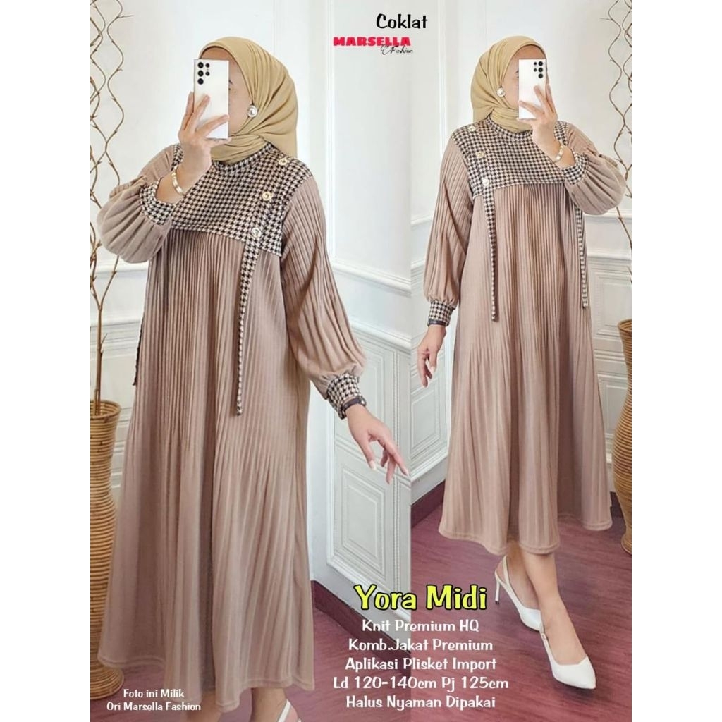 GAMIS DRESS WANITA YORA MIDI BY MARSELA ORIGINAL BEST SELLER