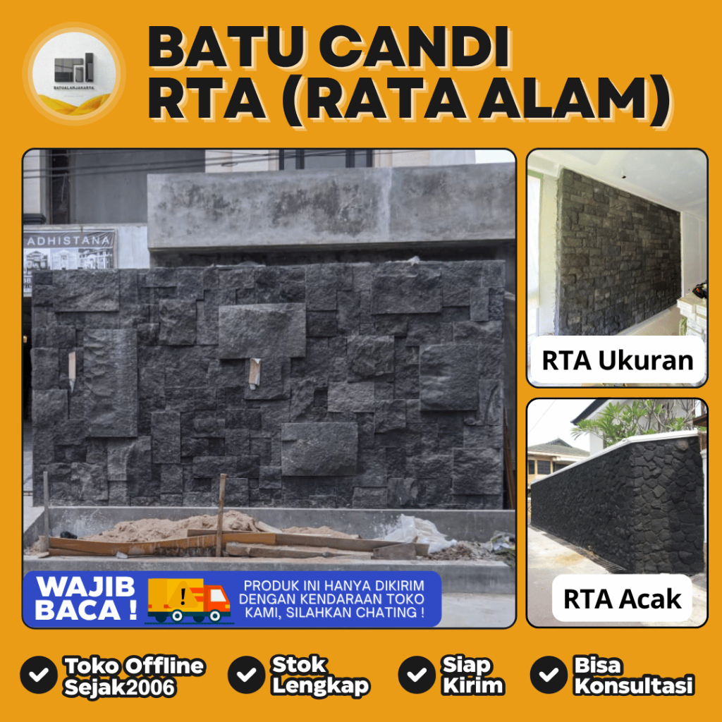 Batu Alam Candi Hitam RTA (rata alam) Untuk Dinding Natural