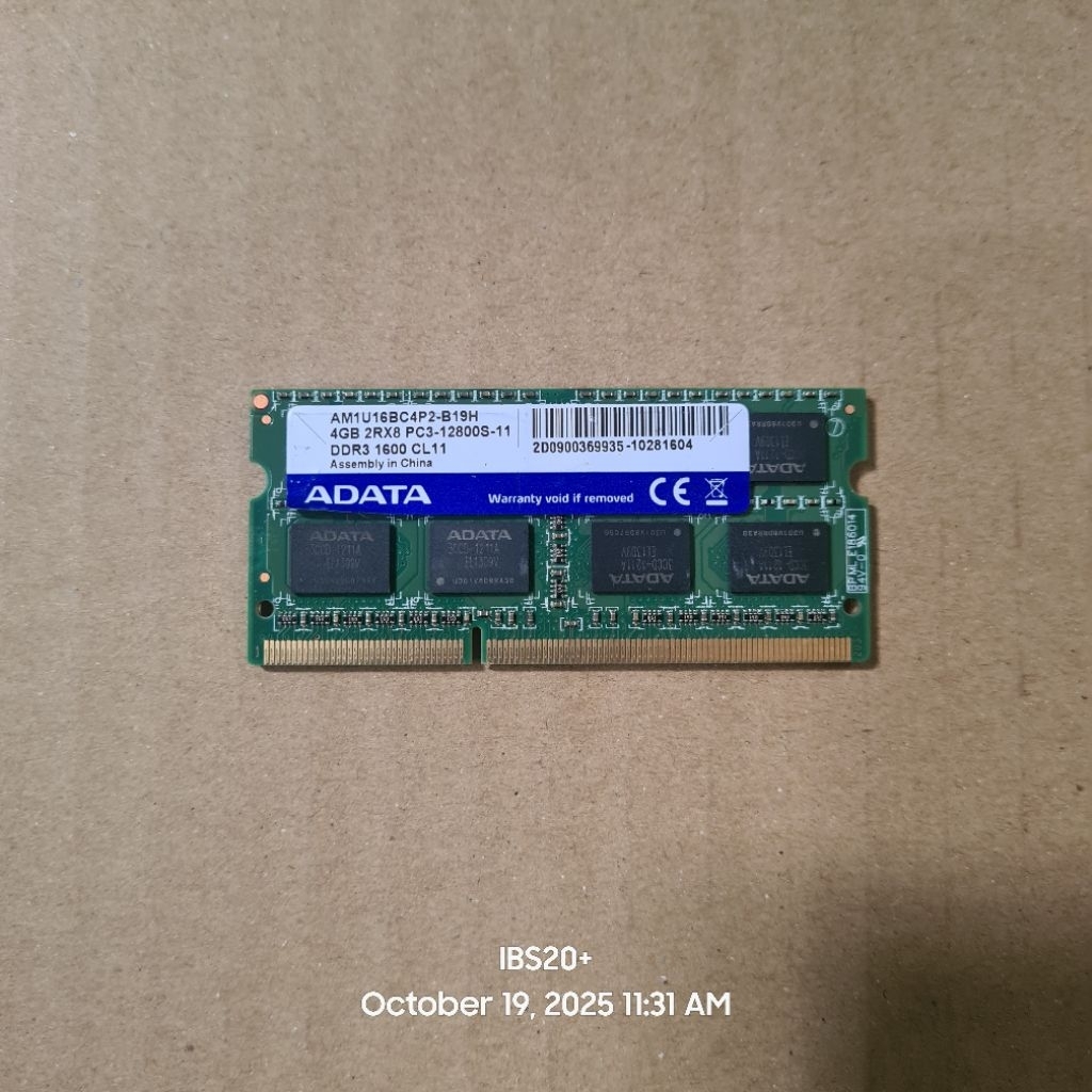 RAM LAPTOP ADATA 4GB DDR3 PC12800 1.5V SODIMM 2RX8 1600MHZ ORIGINAL