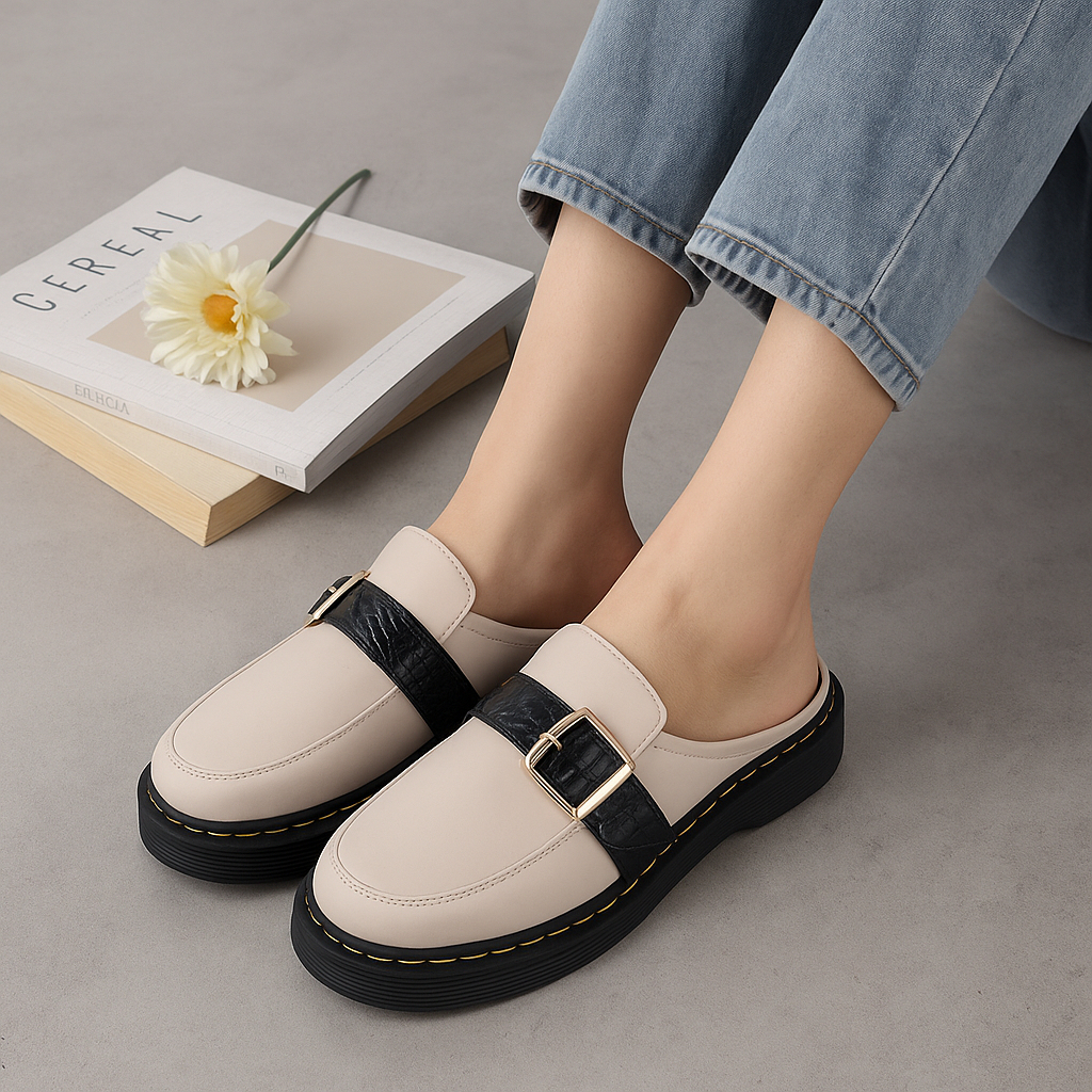 BIG SIZE JUMBO NO. 40-41-42-43-44-45 Alona Mules Big Size Shoes Beige Slip On