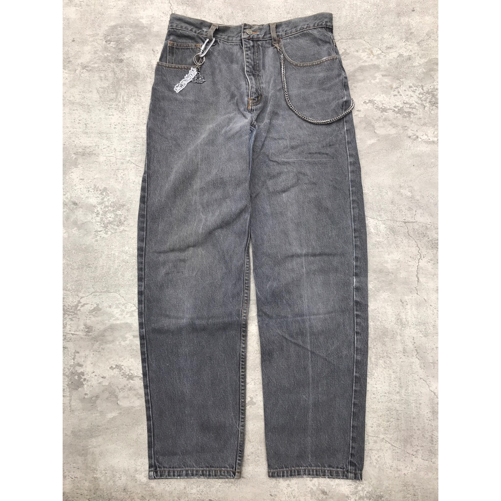 celana baggy jeans grey washed casual streetwear skena gombrong y2k second