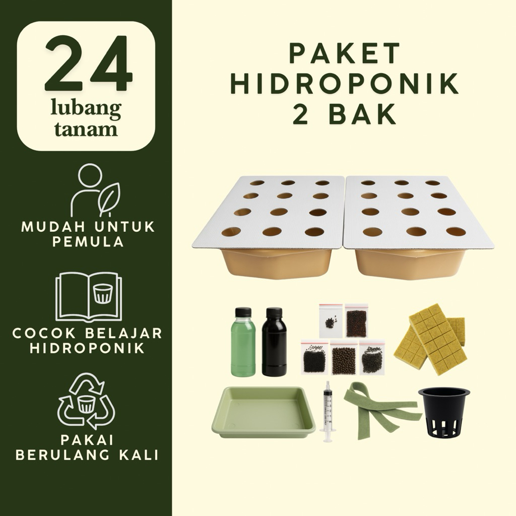 PAKET HIDROPONIK LENGKAP 24 LUBANG TANAM 2 BAK