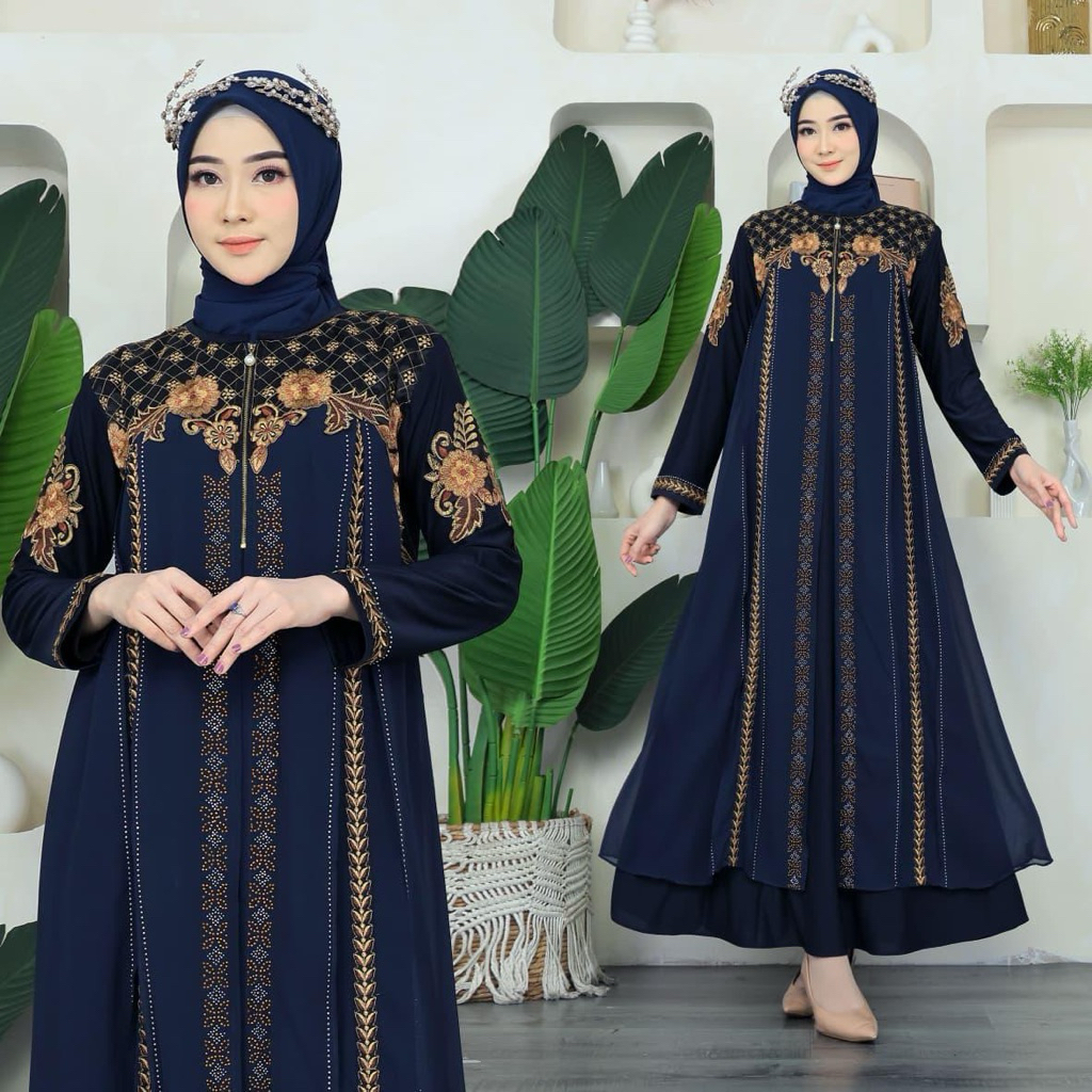ABAYA LAYLA GAMIS ABAYA ELLISA BAHAN JERSEY BORDIR DAN PAYET MEWAH KEKINIAN DAN ELEGAN