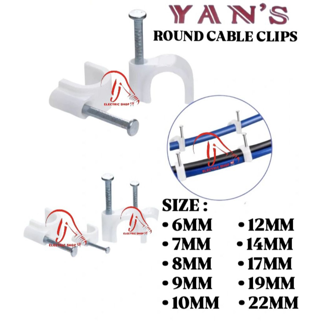 YANS KLEM KABEL NO 22 YAN'S KLEM NO.22 PAKU BETON 22MM KLEM PAKU BAJA 22 MM ROUND CABLE CLIPS KLIP K