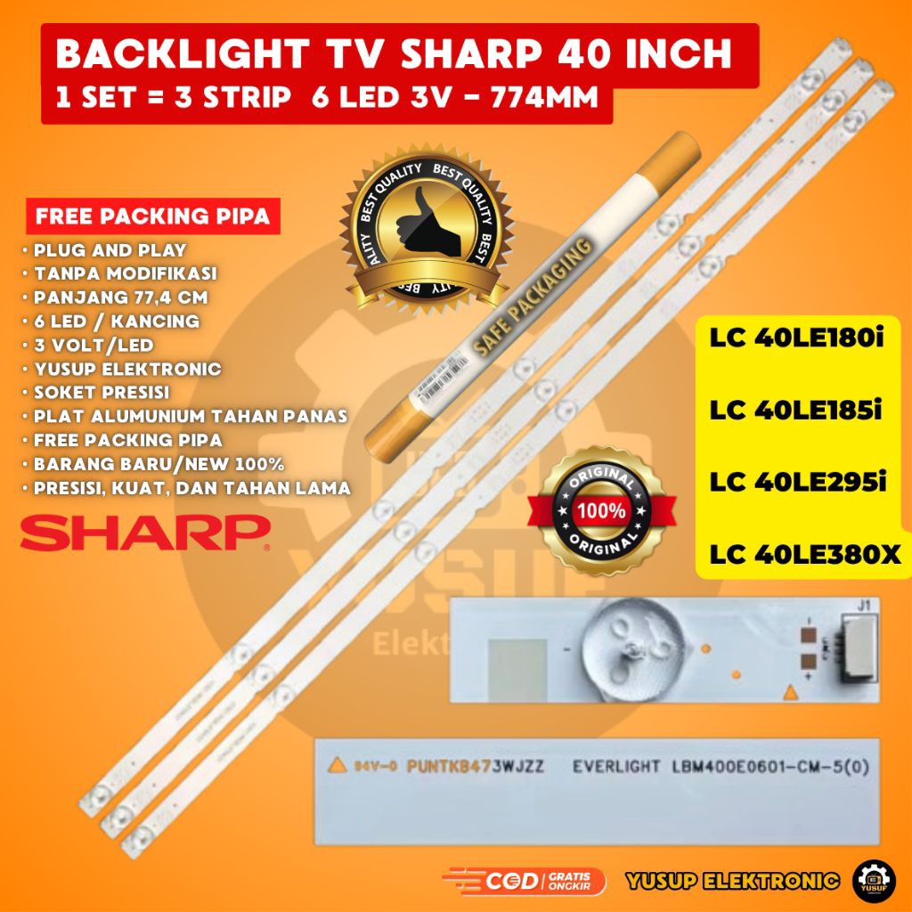BACKLIGHT TV SHARP 40 INCH 6 LED 3 VOLT 3 BARIS ORIGINAL LC-40LE1851 LC40LE1801LC40LE2951

LC-40LE38