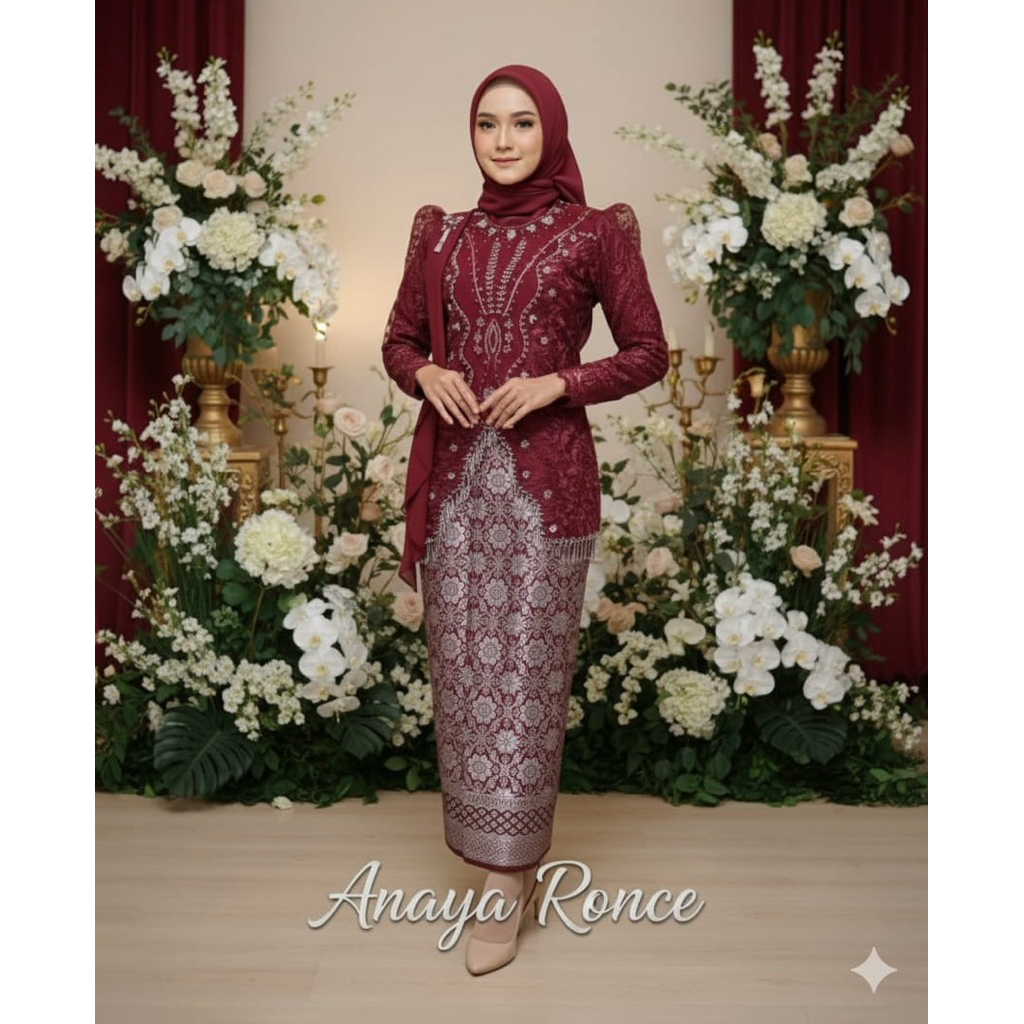 SF Kebaya / Kebaya Anaya Ronce Mewah Setelan Songket / Kebaya Rumbai Payet Emerald / Kebaya Melati S