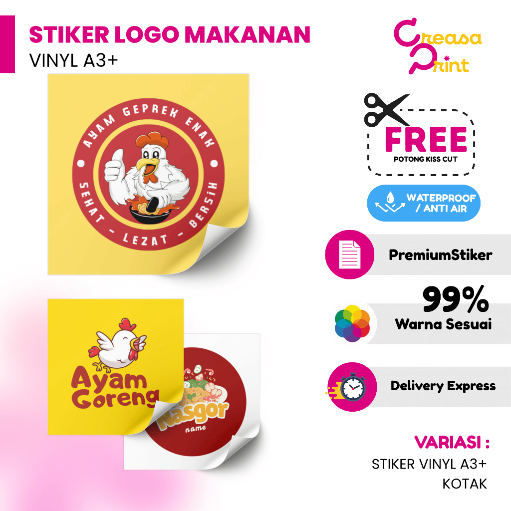 Stiker Logo Makanan A3+ | Sticker Olshop Makanan| Sticker Logo Resto | Logo Es teh Jumbo / Catering 