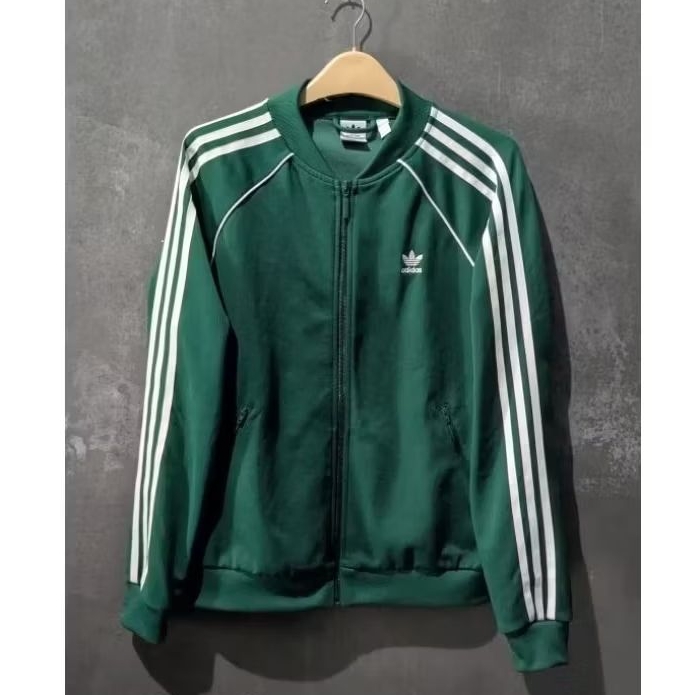 Tracktop Adidas Superstar Green Stripe White