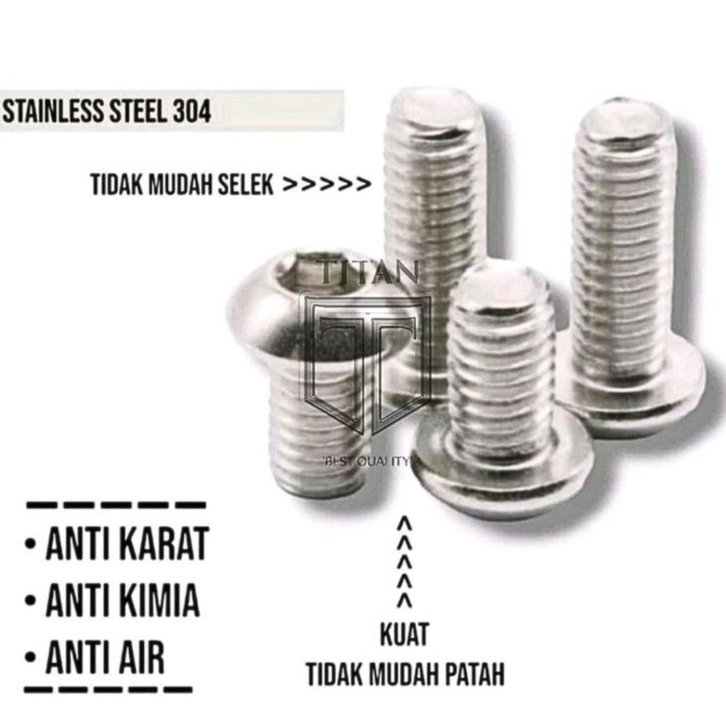 (5 pcs) Baut Button  L M3 x 16 / M3 x 20 / M3 x 25  STAINLESS STEEL SS304 baut payung Antikarat