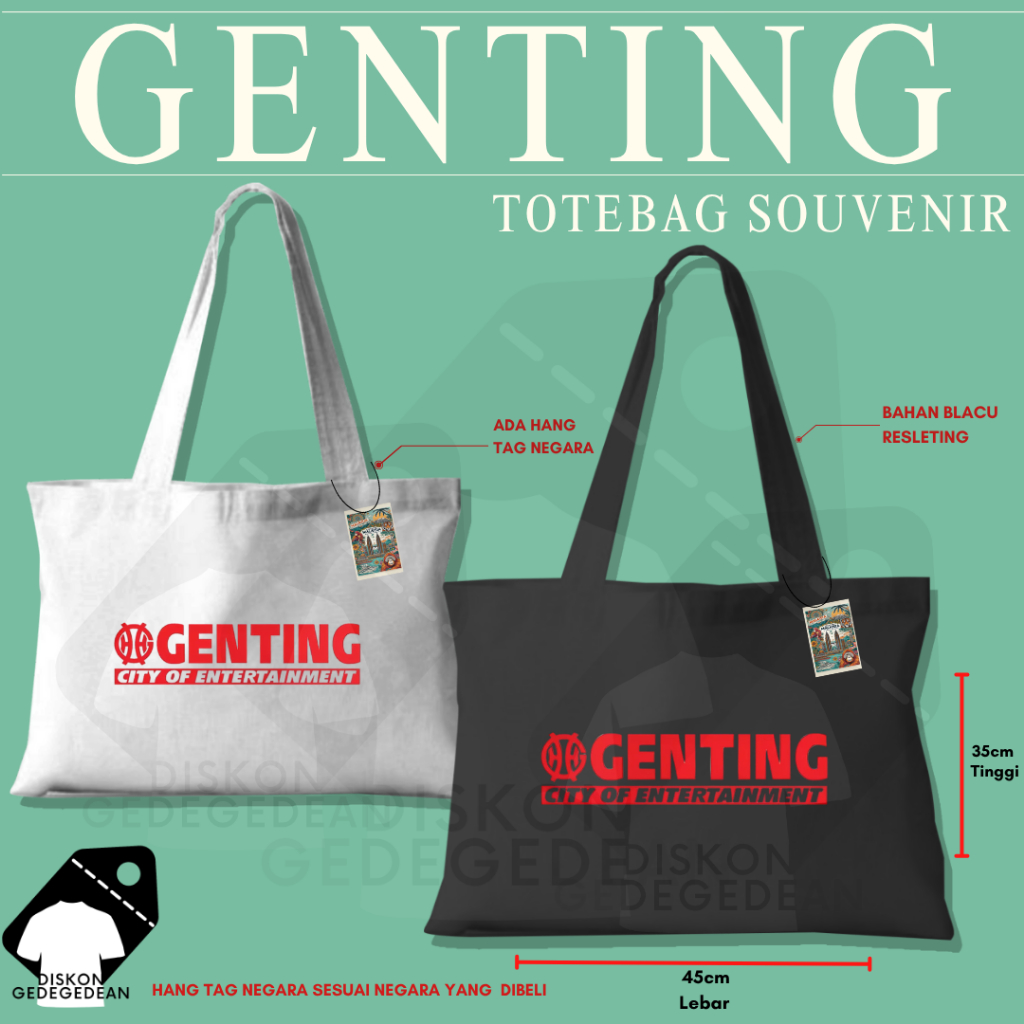 Diskongedegedean Totebag Souvenir Genting Highland Skyworld Tas Oleh Oleh Malaysia Bahan Blacu Sablo