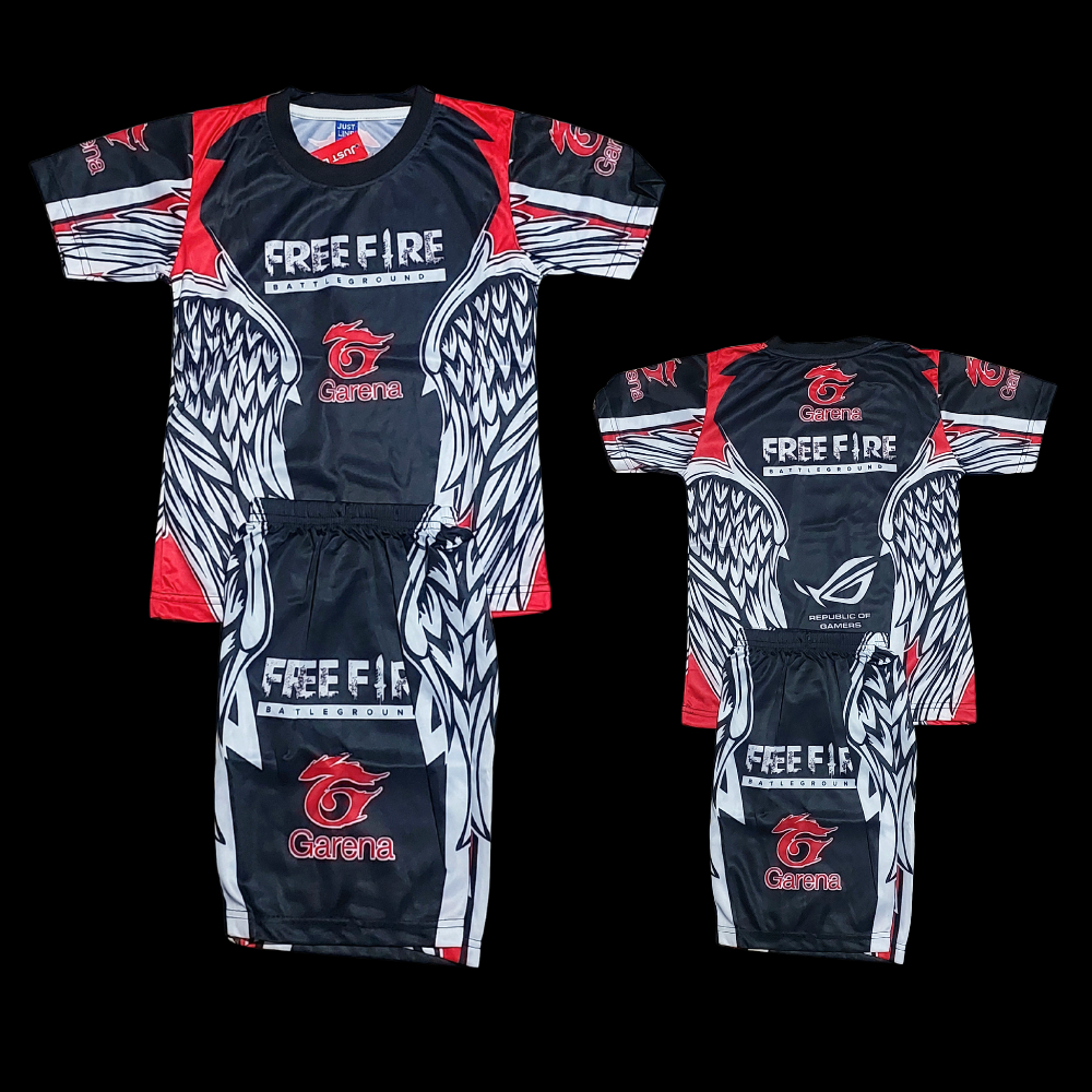 setelan baju anak free fire merah/baju kaos celana angel bnl printing umur 2-12tahun