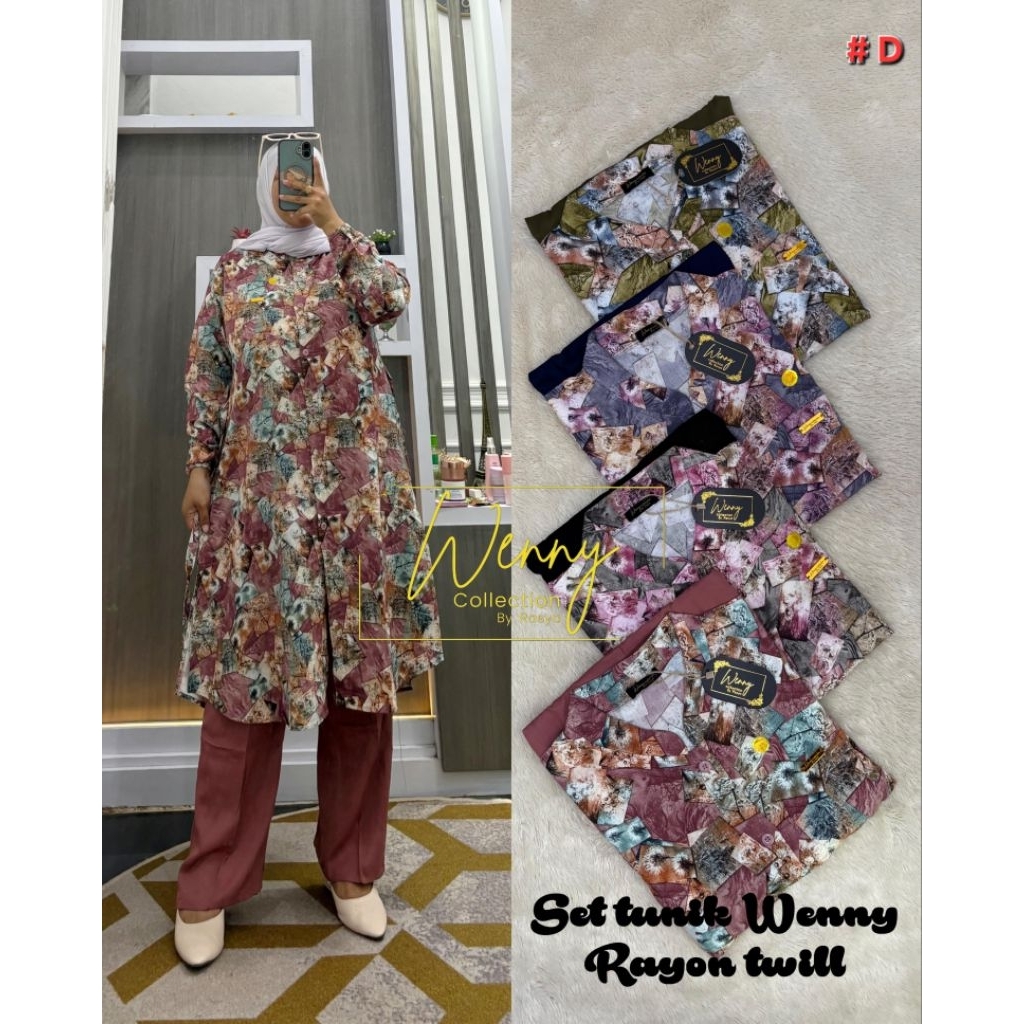 SET LONG TUNIK RAYON TWILL ARMANY MOTIF BUNGA