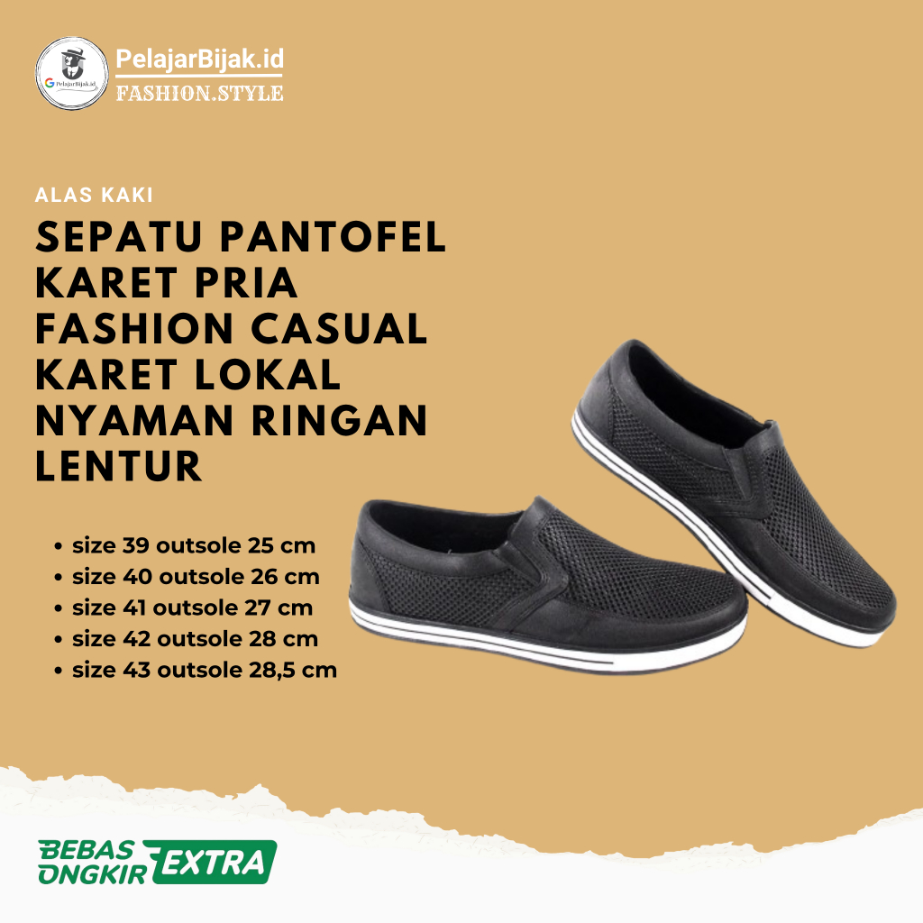 Sepatu Pantofel Pria ATT Karet Lentur Modern Casual – Hitam List Putih