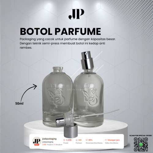BOTOL PARFUME EMBOS 50ml | BOTOL KACA PARFUM 50ML SEMI PRESS | BOTOL KACA SPRAY 50ML
