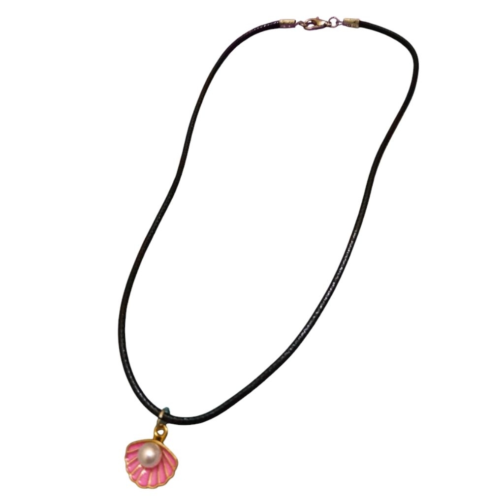 KALUNG TALI HITAM LIONTIN KERANG MUTIARA NEW PRIA & WANITA